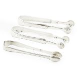 THREE PAIRS OF GEORGE III SUGAR TONGS EDINBURGH Alexander Ziegler, Frances Howden, various