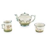 A WEMYSS WARE PART TEASET 'GEESE' PATTERN, EARLY 20TH CENTURY comprising a TEAPOT, (restoration),