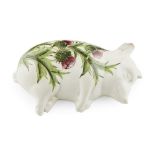 A WEMYSS WARE SLEEPING PIG 'THISTLES' PATTERN, EARLY 20TH CENTURY impressed mark WEMYSS 16.5cm long