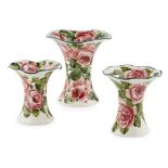 A PAIR OF WEMYSS WARE LADY EVA VASES 'CABBAGE ROSES' PATTERN, EARLY 20TH CENTURY one decorated by