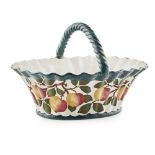 A LARGE WEMYSS WARE BASKET 'APPLES' PATTERN impressed mark WEMYSS, minor restoration to handle and