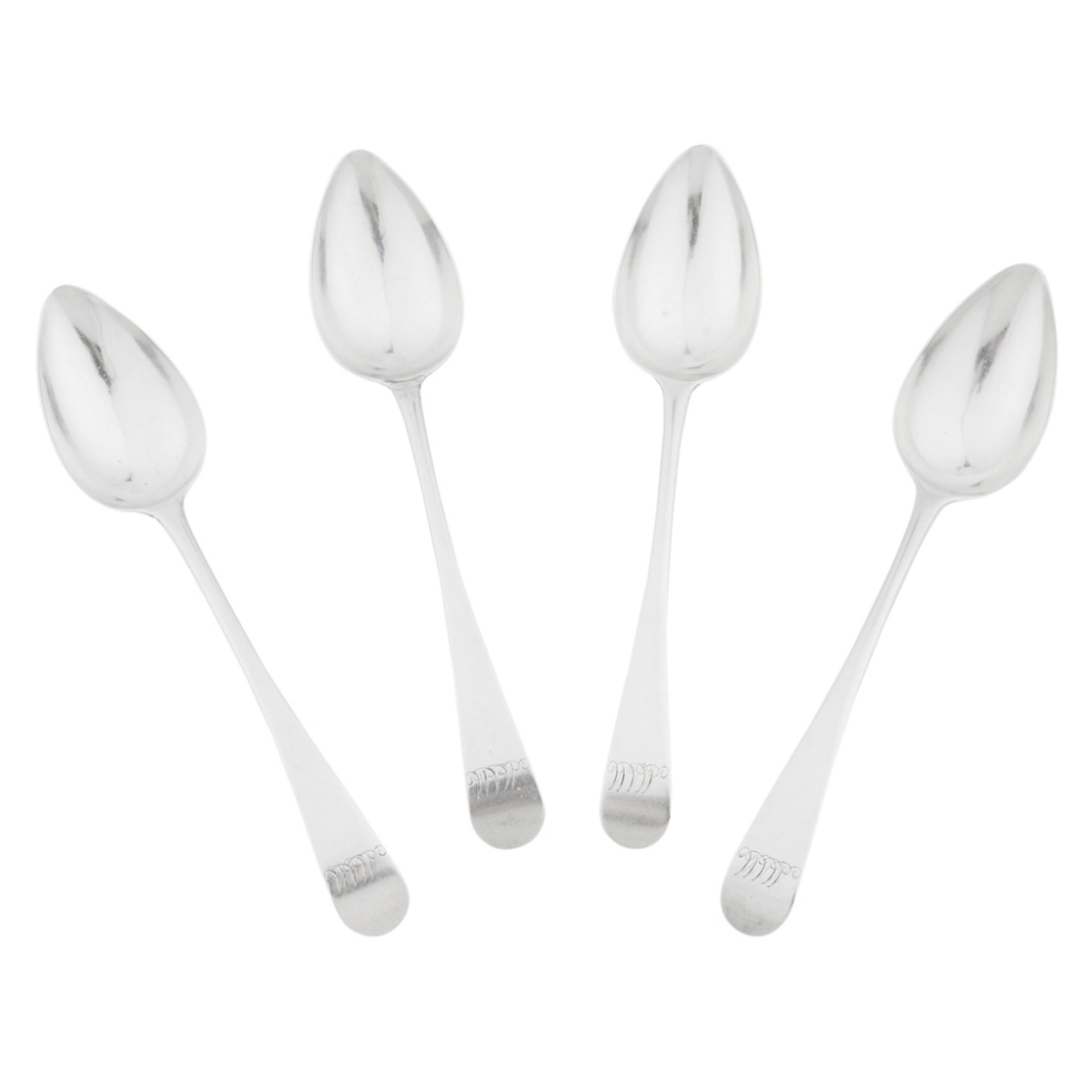 ELGIN - A SET OF FOUR DESSERT SPOONS CHARLES FOWLER marked CF, ELGIN, C*, of Pointed Old English