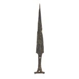 A BASELARD DAGGER EARLY 14TH CENTURY the sharply tapered blade with V shape fuller at haunches