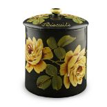 A WEMYSS WARE BISCUIT BARREL AND COVER 'YELLOW ROSES' PATTERN, EARLY 20TH CENTURY decorated on a