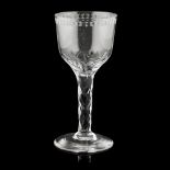 A LARGE JACOBITE GLASS GOBLET LATE 18TH/ EARLY 19TH CENTURY the ogee bowl engraved with a border