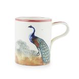 A RARE WEMYSS WARE MUG 'PEACOCK' PATTERN, CIRCA 1900 impressed mark WEMYSS, restored handle 14cm