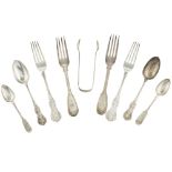 A SET OF FIVE VICTORIAN TABLE FORKS W.A., GLASGOW 1857 of single struck Queen's pattern, gothic L to