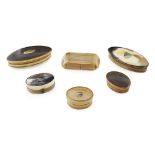 SIX HORN SNUFF BOXES LATE 18TH/ EARLY 19TH CENTURY five of rounded oblong form, including two fitted
