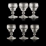 A RARE SET OF SIX ORDER OF THE GARTER JACOBITE WINE GLASSES LATE 18TH/ EARLY 19TH CENTURY the