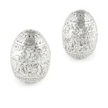 A PAIR OF VICTORIAN PEPPER POTS POSSIBLY ROBERT & GEORGE DRUMMOND, GLASGOW 1879 each of egg form,