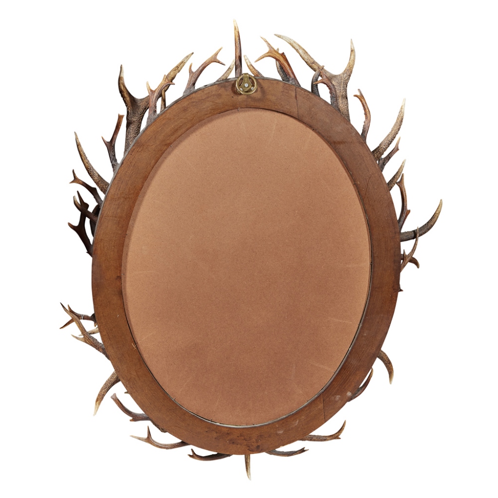 AN ANTLER FRAMED OVAL MIRROR CONTEMPORARY the oval mirrored plate enclosed by entwined antler - Image 2 of 2