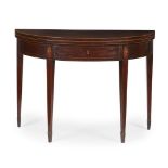 A SCOTTISH GEORGE III MAHOGANY INLAID DEMI-LUNE TEA TABLE LATE 18TH CENTURY the banded top centred