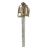 A RARE BRASS SCOTTISH BASKET HILTED BACK SWORD CIRCA 1730 the hilt of Glasgow style, with fluted