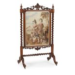 A SCOTTISH VICTORIAN MAHOGANY AND NEEDLEWORK FIRESCREEN MID-19TH CENTURY the needlework panel