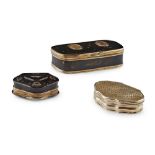 THREE SNUFF BOXES LATE 18TH/ 19TH CENTURY comprising a rounded rectangular papier-mâché example,