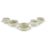 A SET OF VASART GLASS FINGER BOWLS AND UNDERPLATES 1950S in brown and pale green glass, with acid