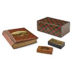 A GROUP OF TARTAN AND MAUCHLINE WARE 19TH CENTURY comprising a LARGE TARTANWARE BOX, in 'McDuff',