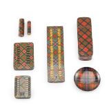 A GROUP OF MAUCHLINE TARTANWARE 19TH CENTURY comprising a RAZOR BOX in 'MacBeth' tartan containing