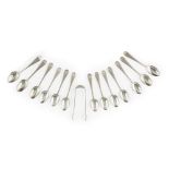 ABERDEEN - A SET OF TWELVE SCOTTISH PROVINCIAL TEASPOONS AND TONGS JAMES HARDY marked J.H, Glasgow