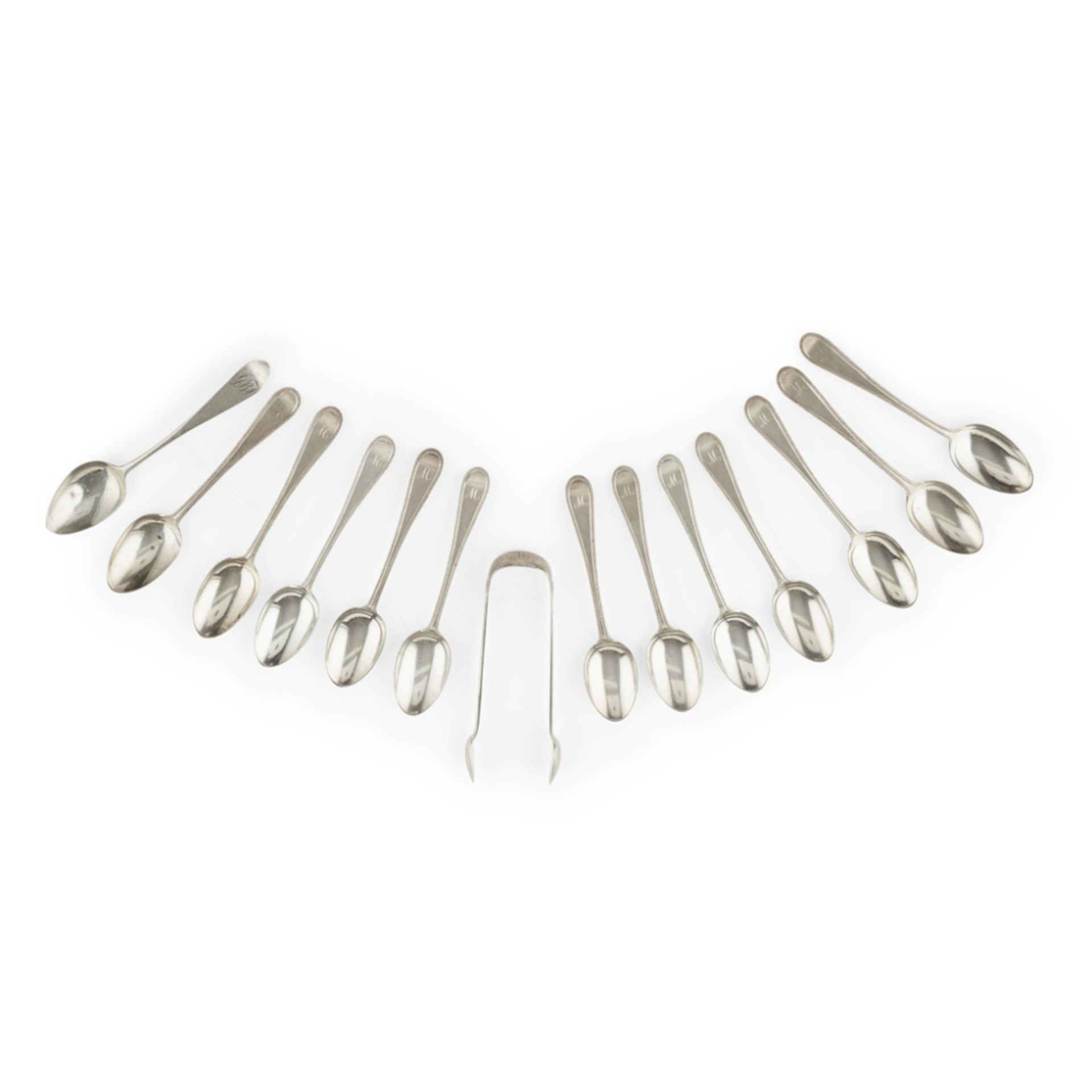 ABERDEEN - A SET OF TWELVE SCOTTISH PROVINCIAL TEASPOONS AND TONGS JAMES HARDY marked J.H, Glasgow