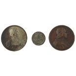 TWO BRONZE DEATH OF CHARLES III MEDALLIONS G. HAMERANI, 1788 one silver plated, obverse with Henry