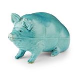 A SMALL SCOTTISH POTTERY PIG EARLY 20TH CENTURY covered in a turquoise glaze, apparently unmarked