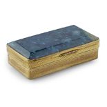 AN UNUSUAL JACOBITE SNUFF BOX the blue agate base and cover set in an engine turned gilt metal