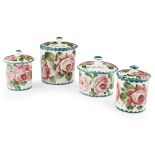 A GROUP OF WEMYSS WARE 'CABBAGE ROSES', PATTERN EARLY 20TH CENTURY comprising TWO BISCUIT BARRELS