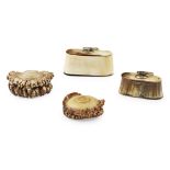 GROUP OF FOUR HORN AND ANTLER SNUFF BOXES 19TH CENTURY comprising two circular antler examples, with
