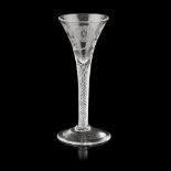 A JACOBITE WINE GLASS MID-18TH CENTURY the drawn trumpet bowl engraved with displayed rose head
