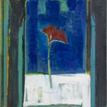 [§] JANET MELROSE R.S.W. (SCOTTISH CONTEMPORARY) STILL LIFE ON A BLUE GROUND Oil on board,