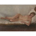 [§] ROBERT SAWYERS (BRITISH 1923-2002) RECLINING NUDE Signed with initials, oil on board 44cm x 60cm