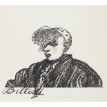 [§] JOHN BYRNE (SCOTTISH B.1940) YOUR CHEATIN' HEART - BILLIE MCPHAIL Pen on scraperboard 15cm x