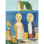 [§] JOHN BELLANY C.B.E., R.A., H.R.S.A. (SCOTTISH 1942-2013) FIGURES WITH THE BASS ROCK Signed,