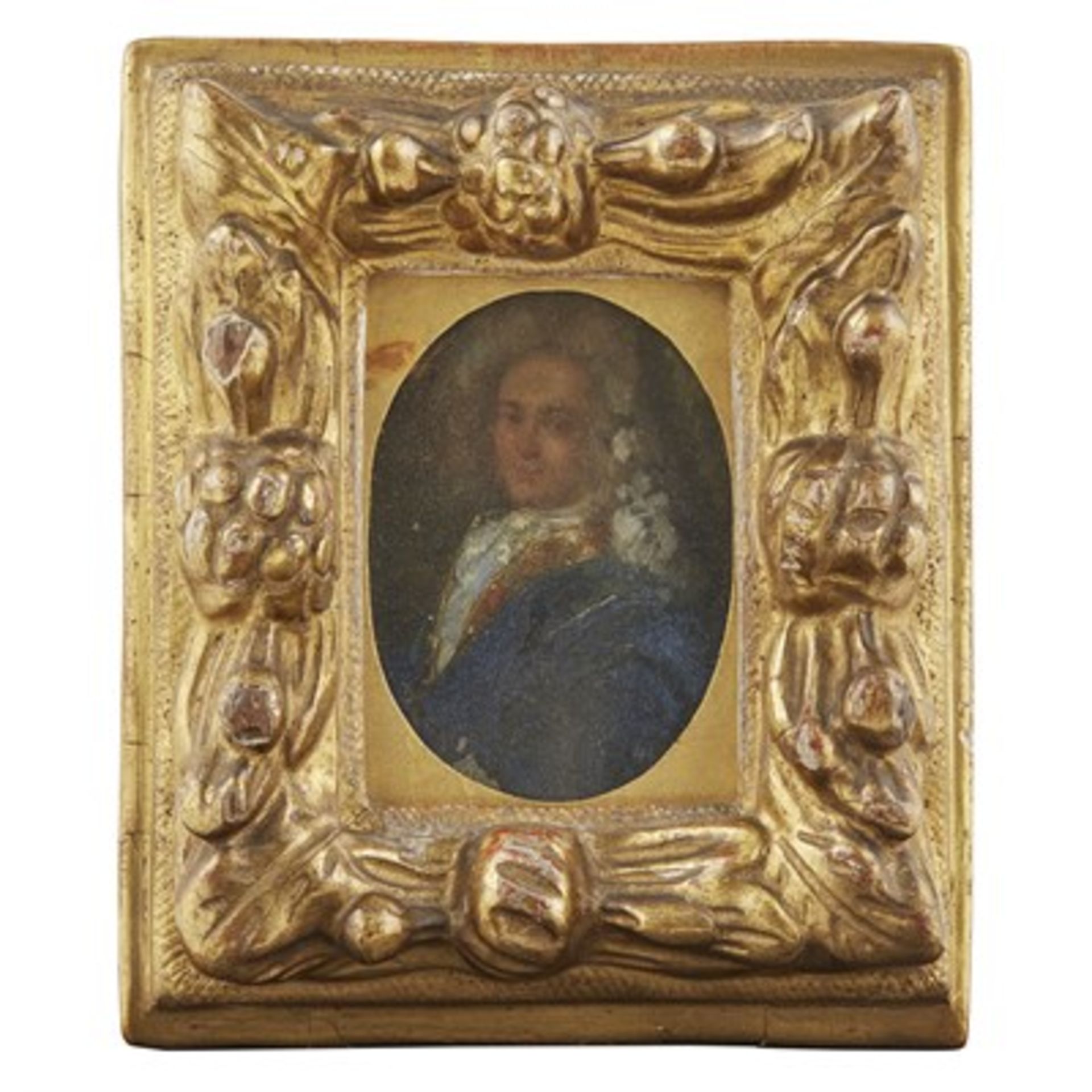 Y PORTRAIT MINIATURE OF LOUIS XVIII 19TH CENTURY watercolour on oval ivory, in a Florentine-style - Image 2 of 2