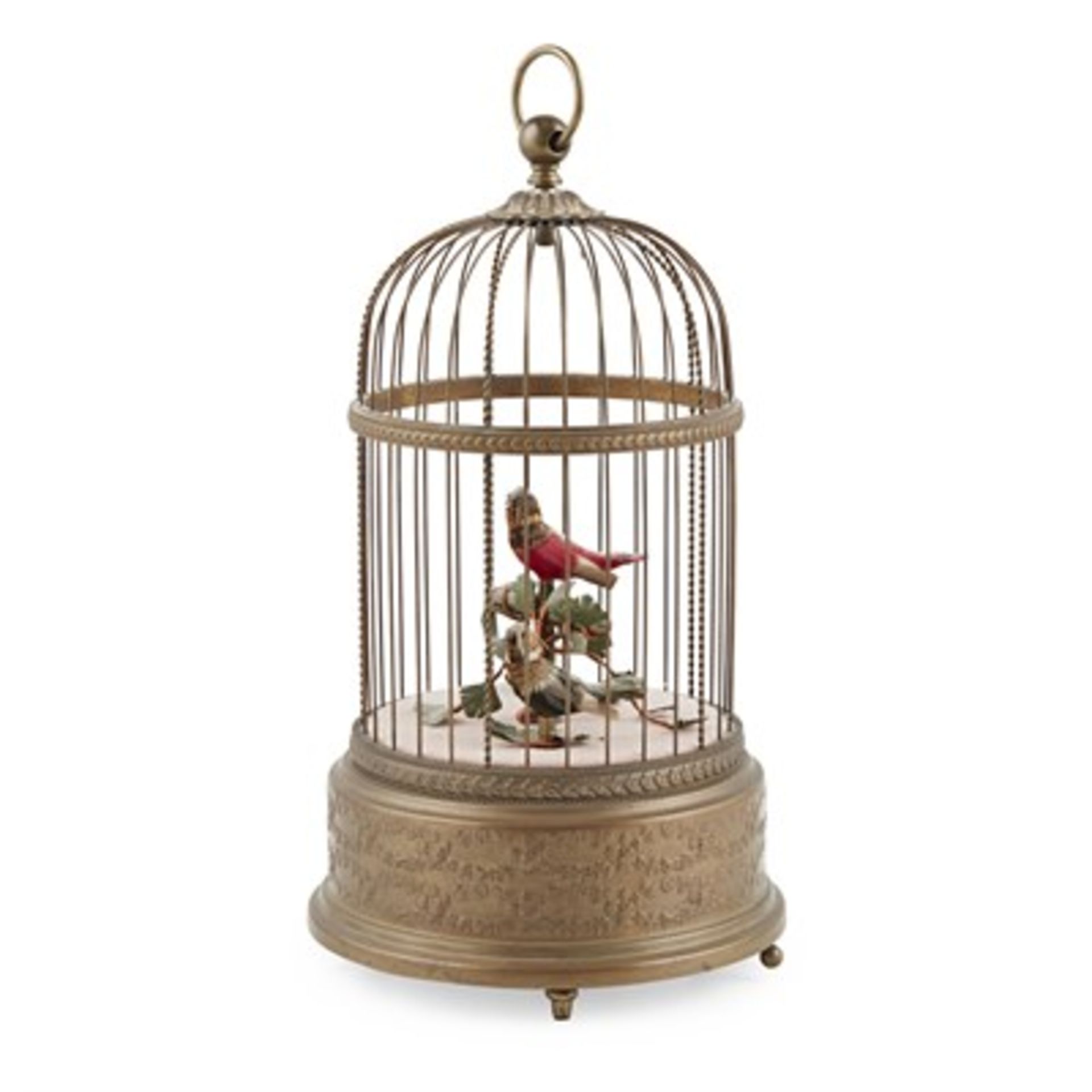 SWISS BIRD CAGE AUTOMATON, BY REUGE MUSIC 20TH CENTURY the wirework domed cage enclosing two