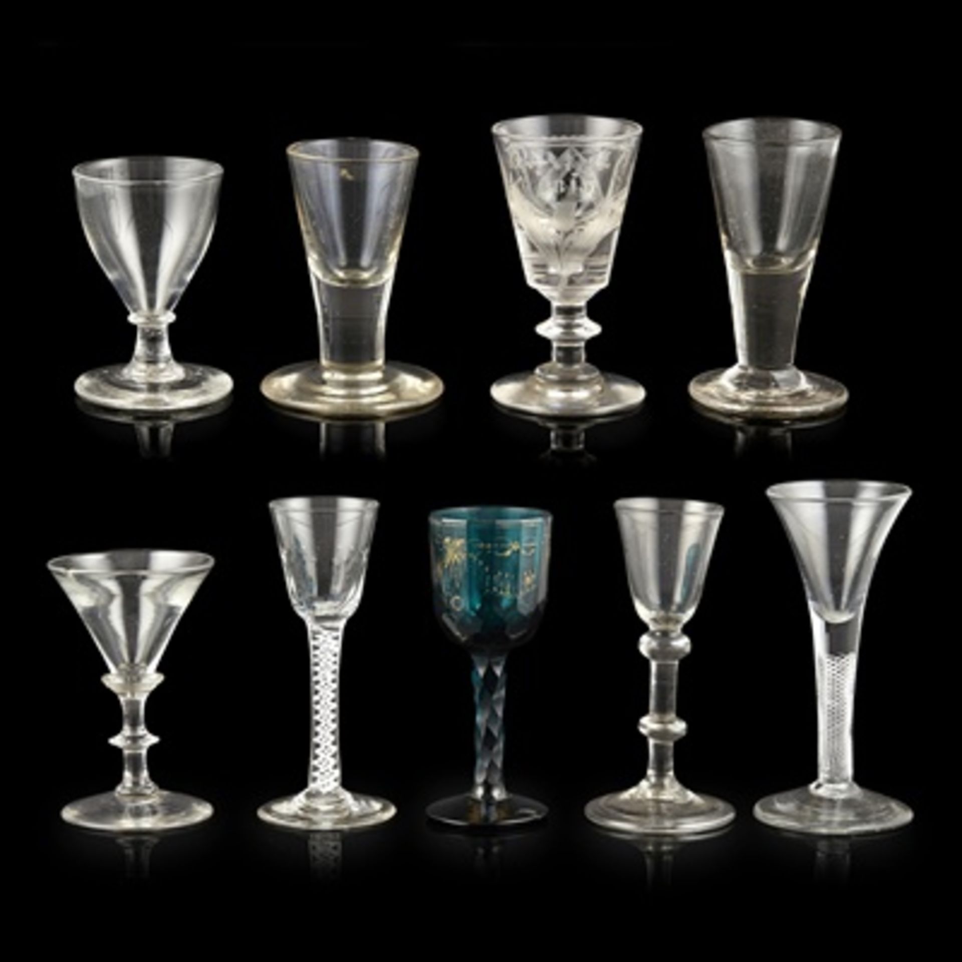 GROUP OF EIGHT SMALL GEORGIAN AND REGENCY GLASSES 18TH AND EARLY 19TH CENTURY comprising a glass