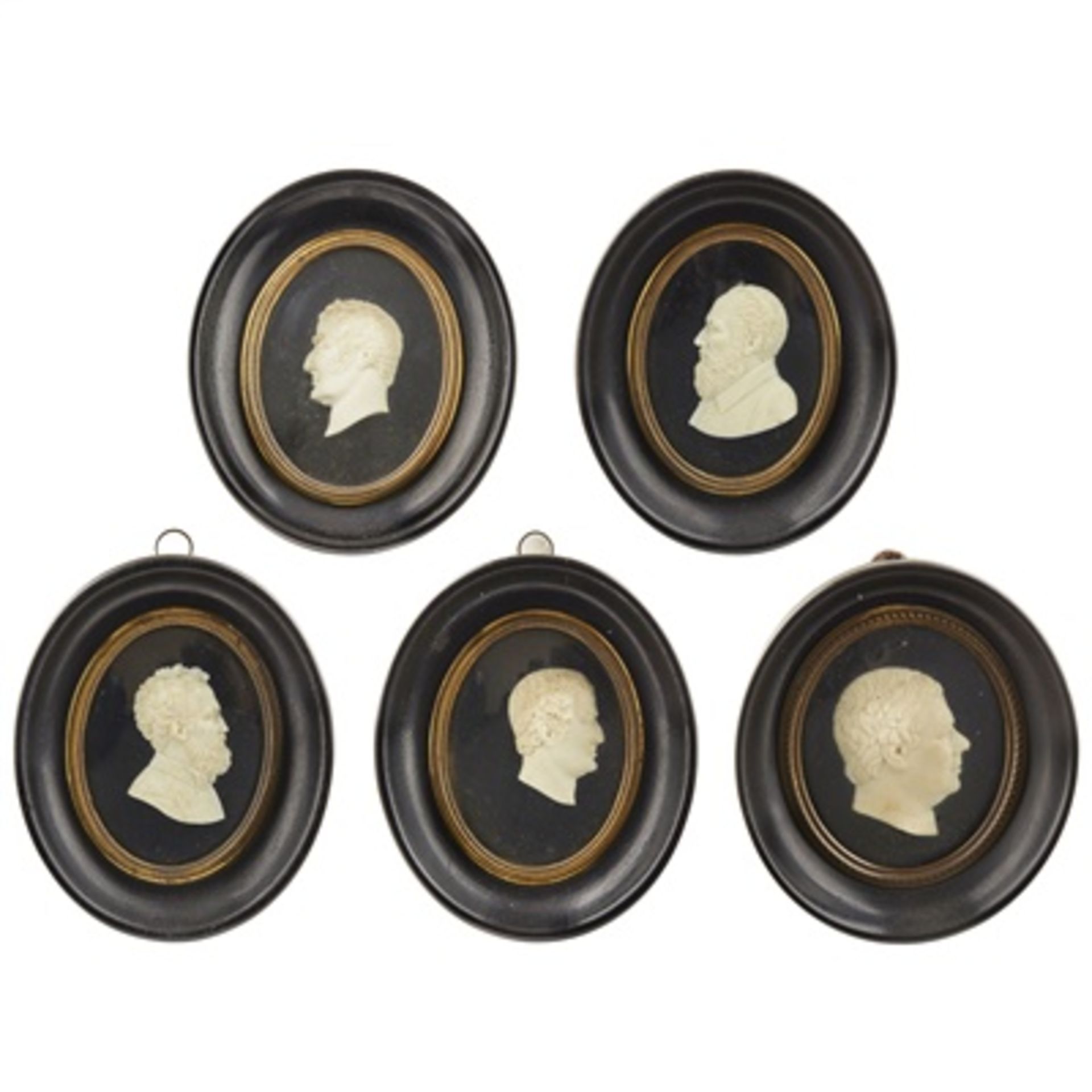 Y FIVE TASSIE STYLE CAMEO IVORY PORTRAITS 19TH CENTURY all in profile, including the Duke of