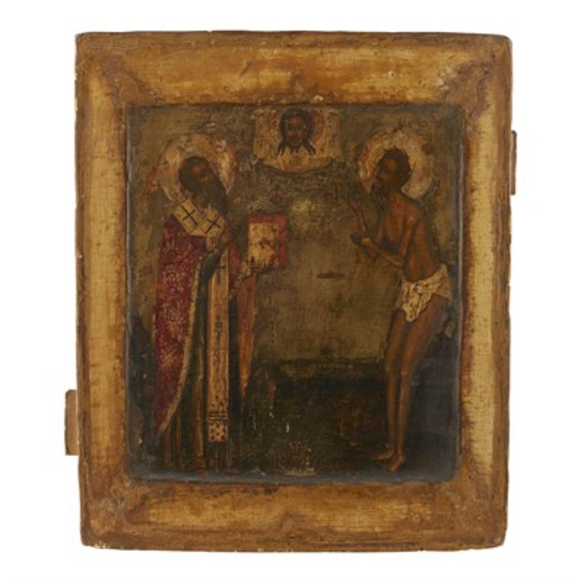 EASTERN ORTHODOX ICON, DEPICTING THE MANDYLION WITH SAINTS EARLY 19TH CENTURY the recessed panel