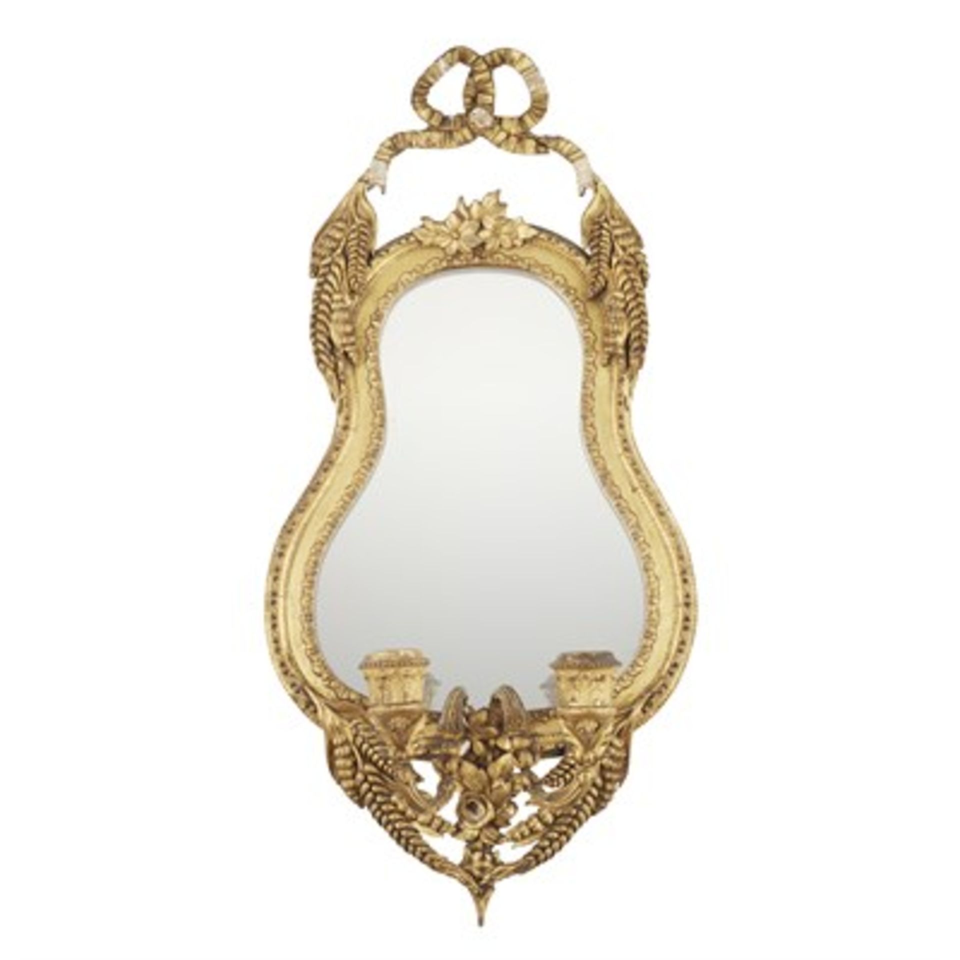 NEAR PAIR OF VICTORIAN GESSO AND GILTWOOD GIRANDOLE MIRRORS 19TH CENTURY the cartouche shaped mirror - Image 3 of 3