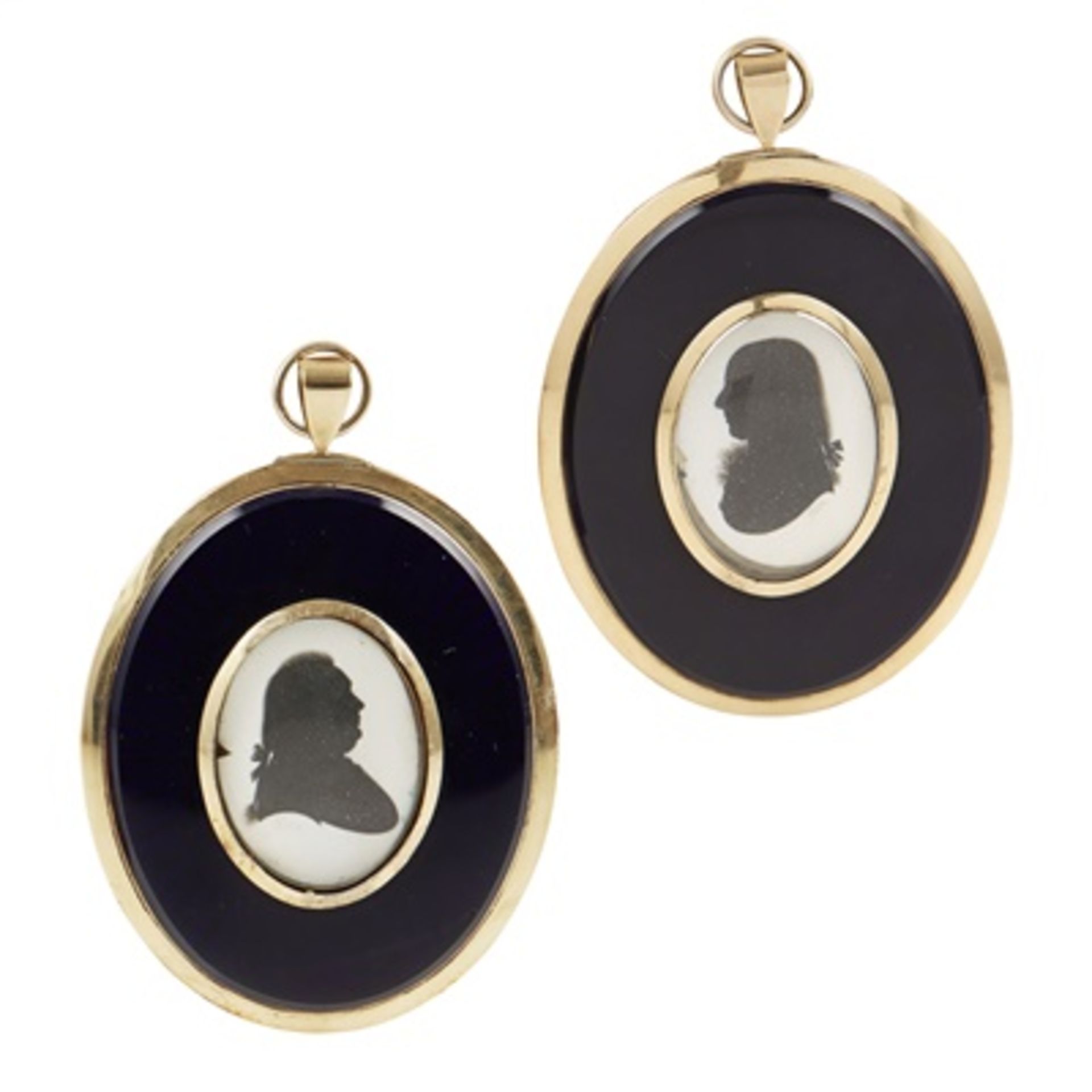 Y JOHN MIERS (BRITISH 1756-1821) TWO PORTRAIT SILHOUETTES oval, on ivory, signed MIERS., of a