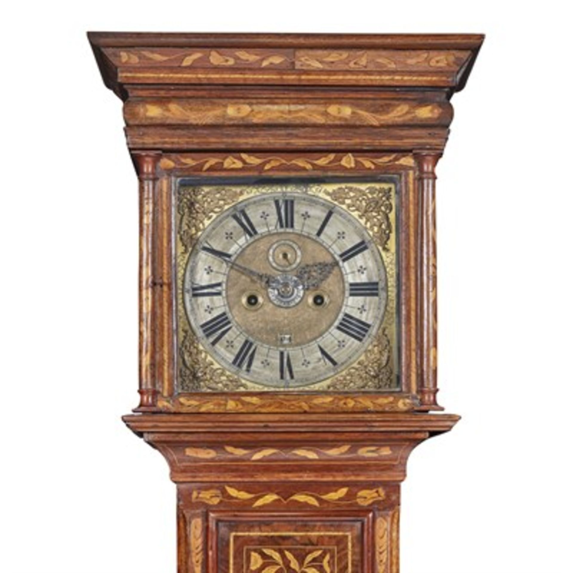 DUTCH MARQUETRY LONGCASE CLOCK SECOND QUARTER 18TH CENTURY the moulded cornice above the 10in. brass - Image 2 of 2