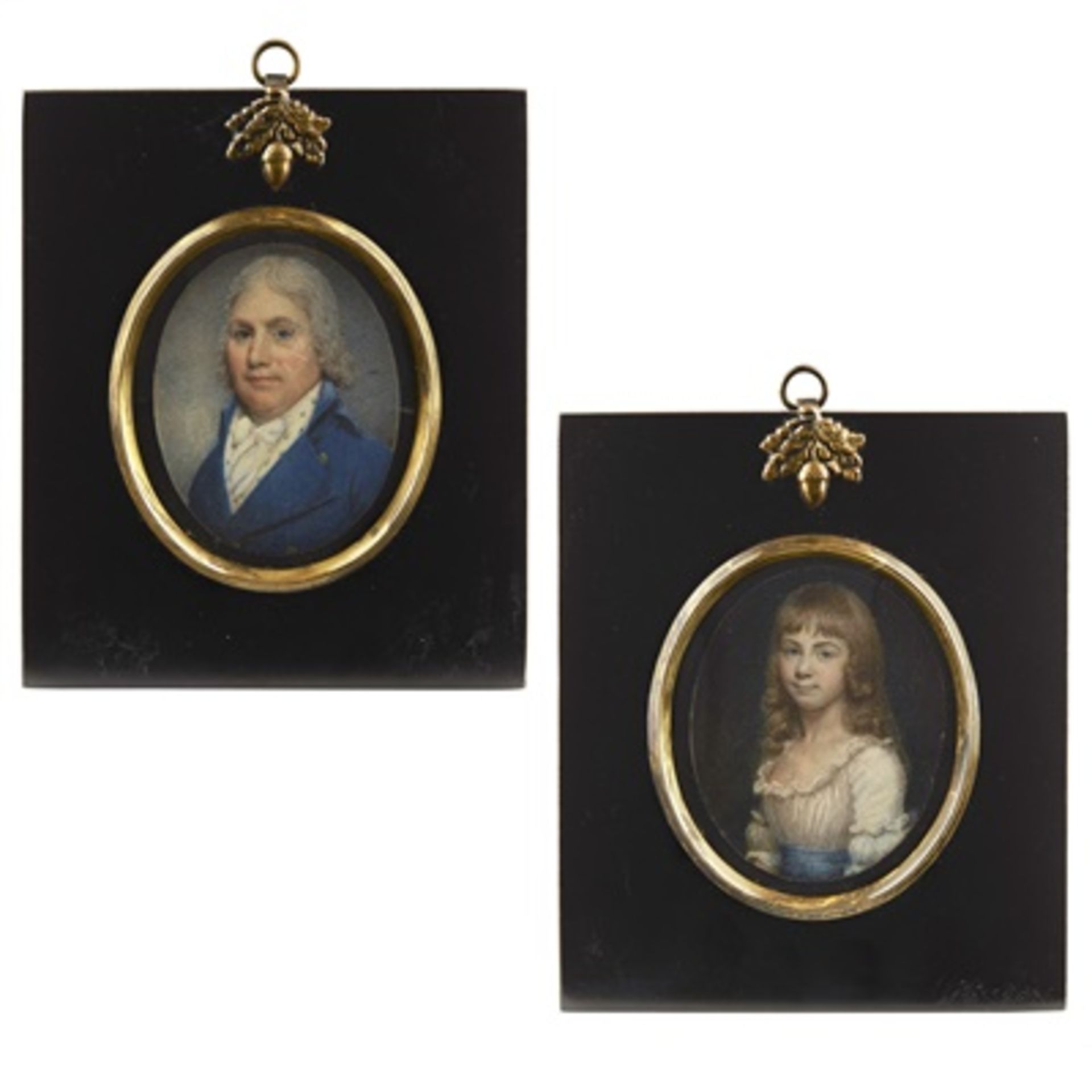 Y ENGLISH SCHOOL, LATE 18TH/ EARLY 19TH CENTURY TWO PORTRAIT MINIATURES oval, watercolour on