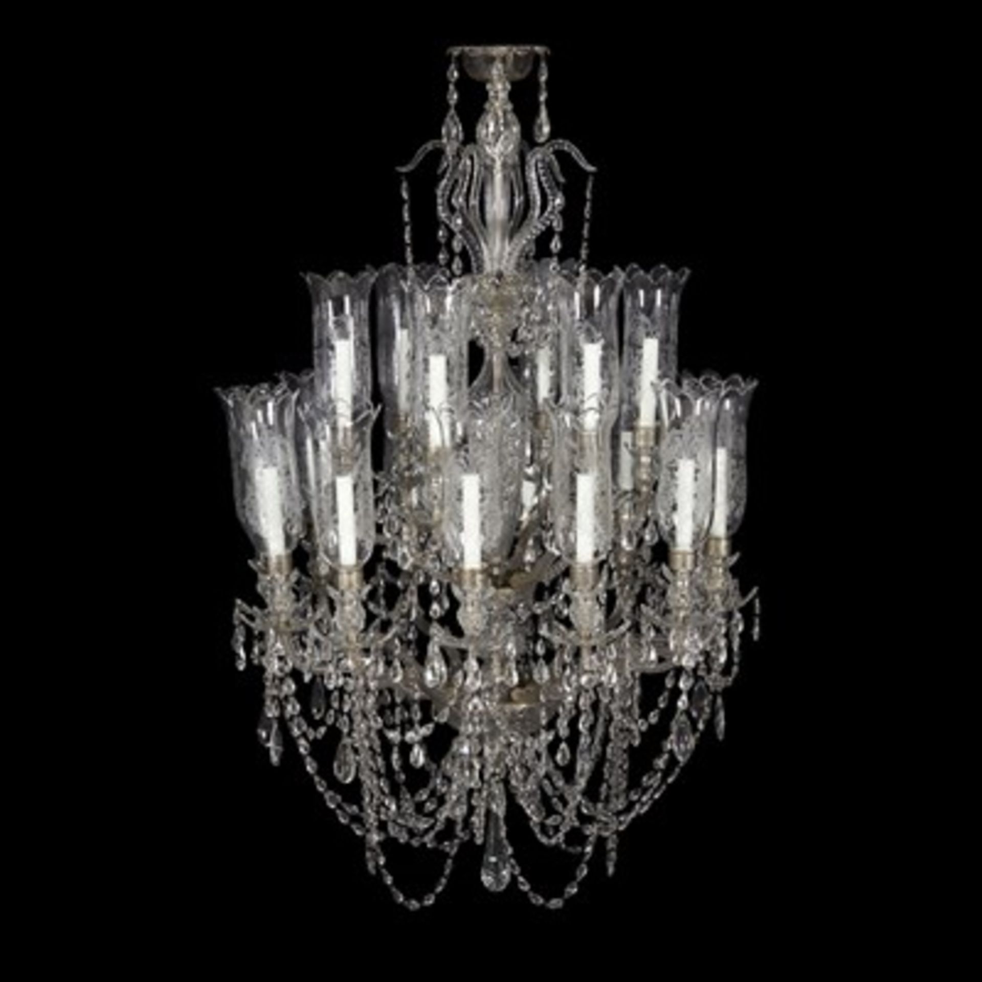 BACCARAT EIGHTEEN-LIGHT GLASS CHANDELIER EARLY 20TH CENTURY with two tiers of barley-twist - Image 2 of 7