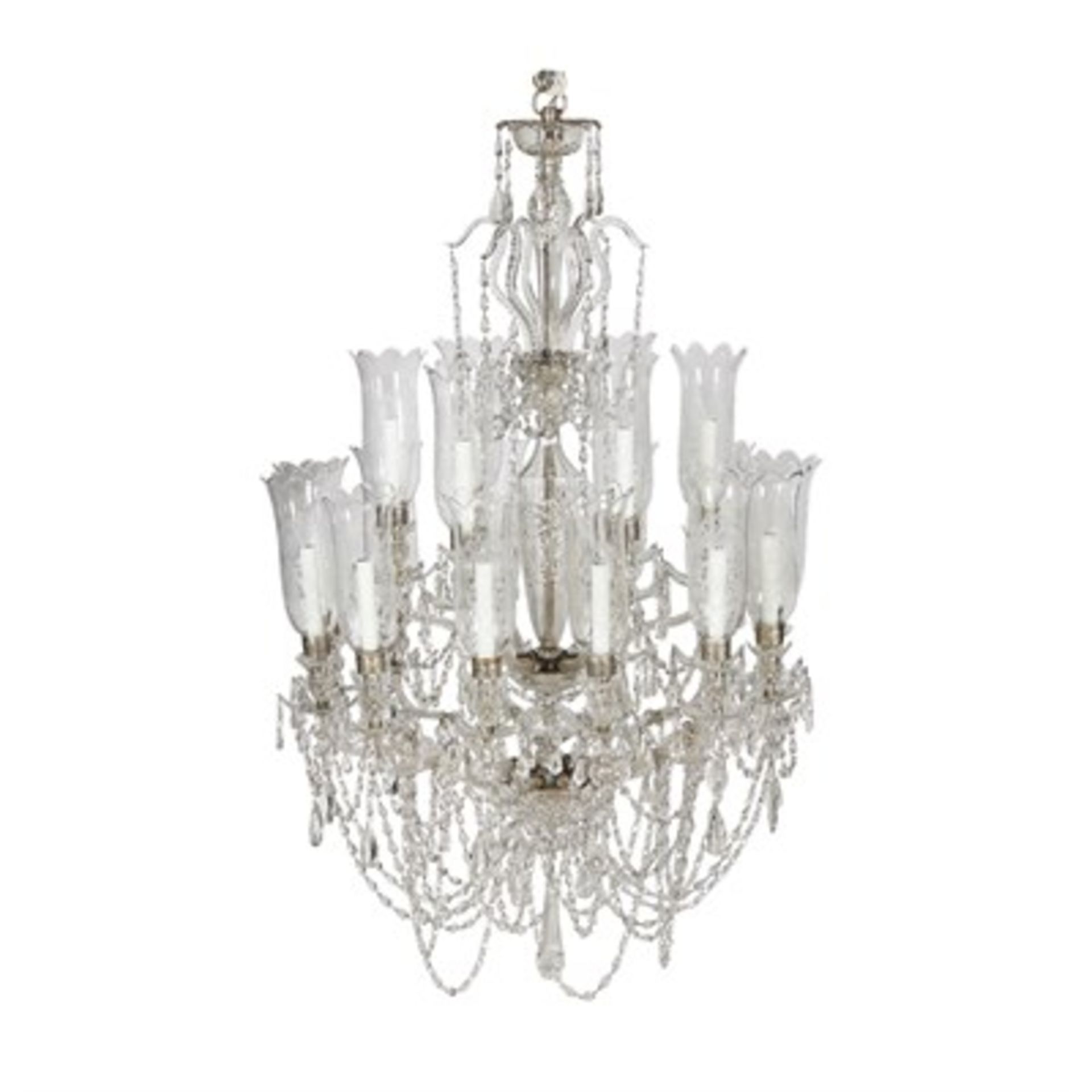 BACCARAT EIGHTEEN-LIGHT GLASS CHANDELIER EARLY 20TH CENTURY with two tiers of barley-twist