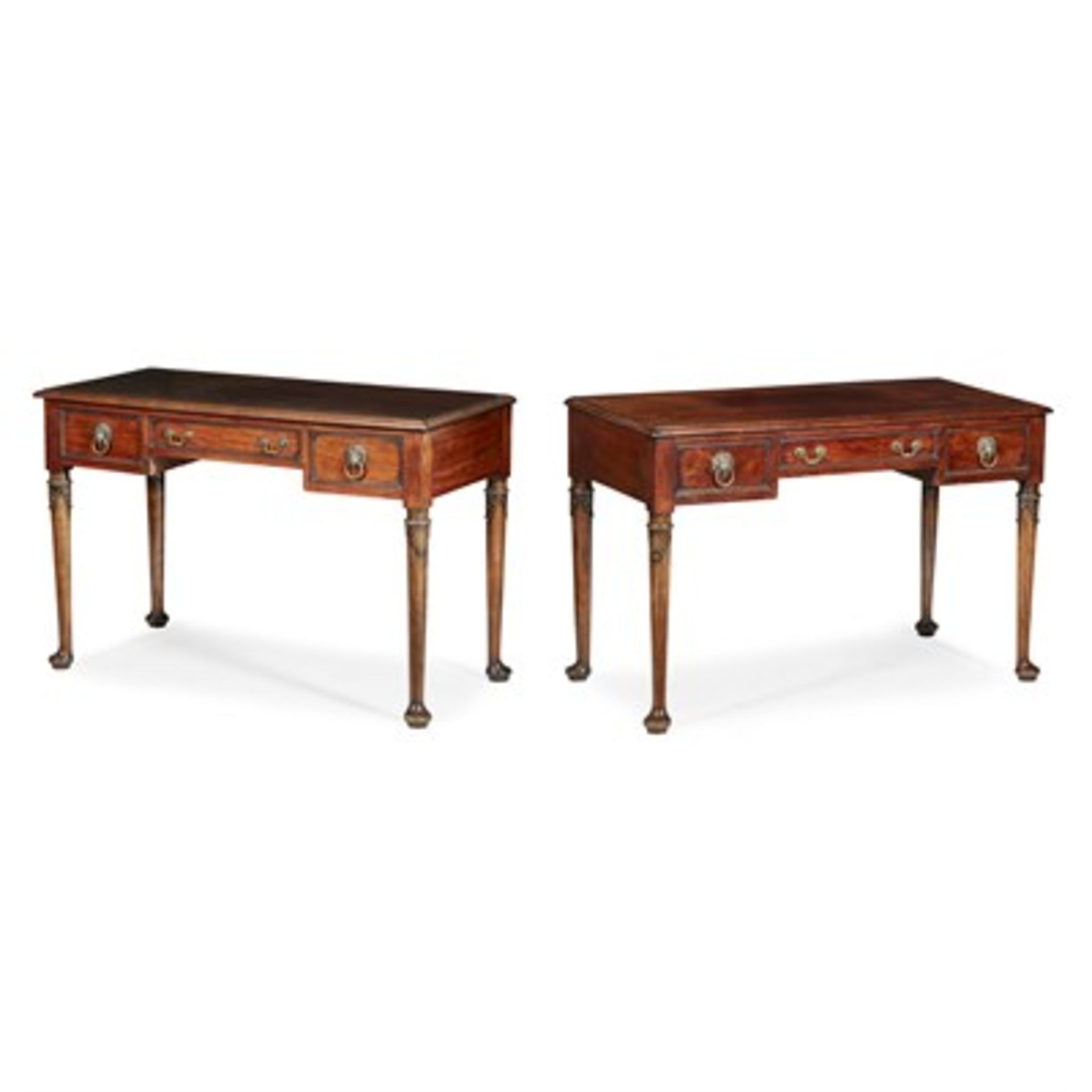 PAIR OF GEORGE II MAHOGANY WRITING TABLES MID 18TH CENTURY the rectangular tops with moulded edges