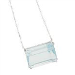 An aquamarine pendant necklace double claw set with an emerald-cut aquamarine, to an integral