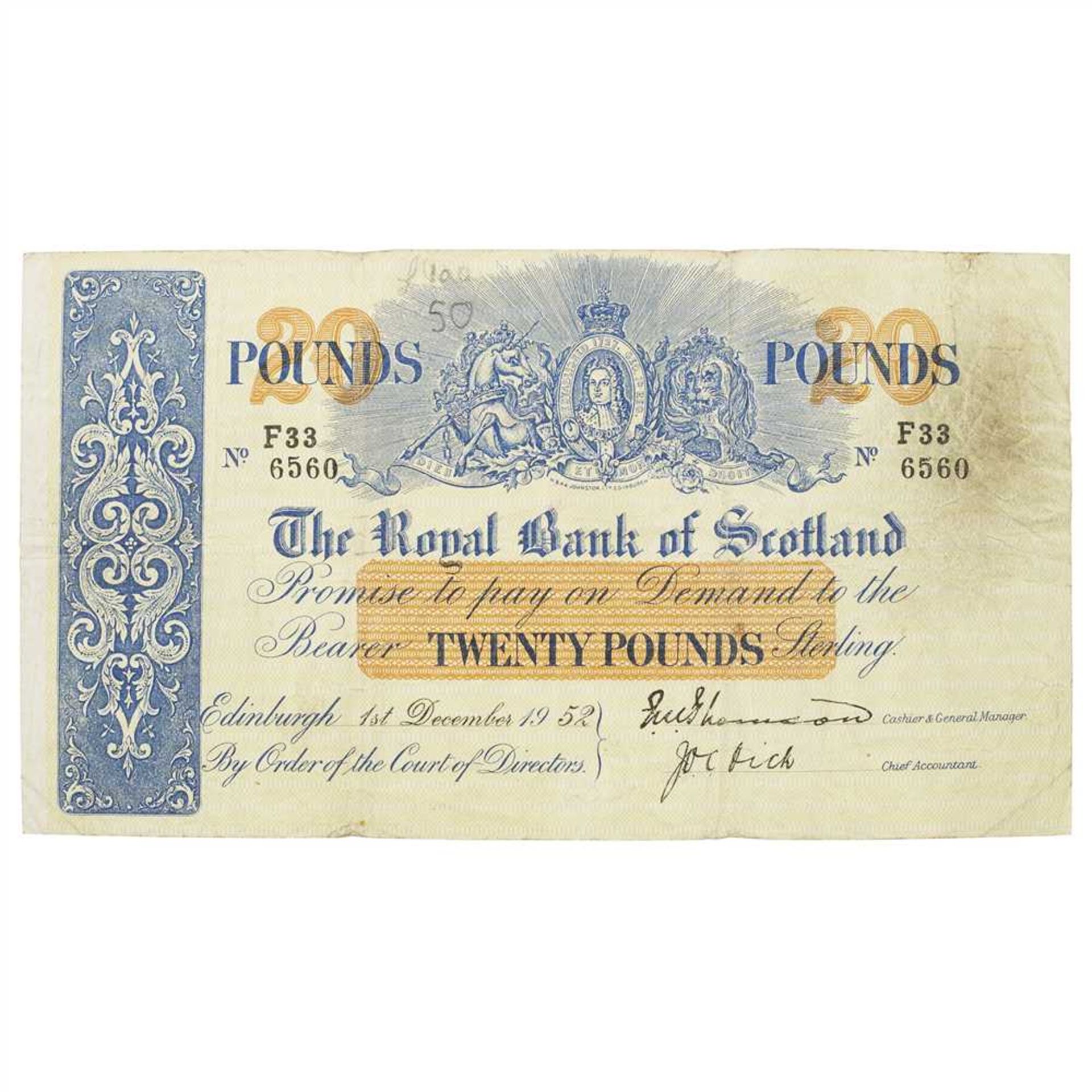 G.B. - Royal Bank of Scotland- £5 Uniface two signatories Henderson, Dick, P319 1st December