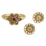 A pair of Indian diamond set and enamelled earrings each in the form of a flower-head, with a