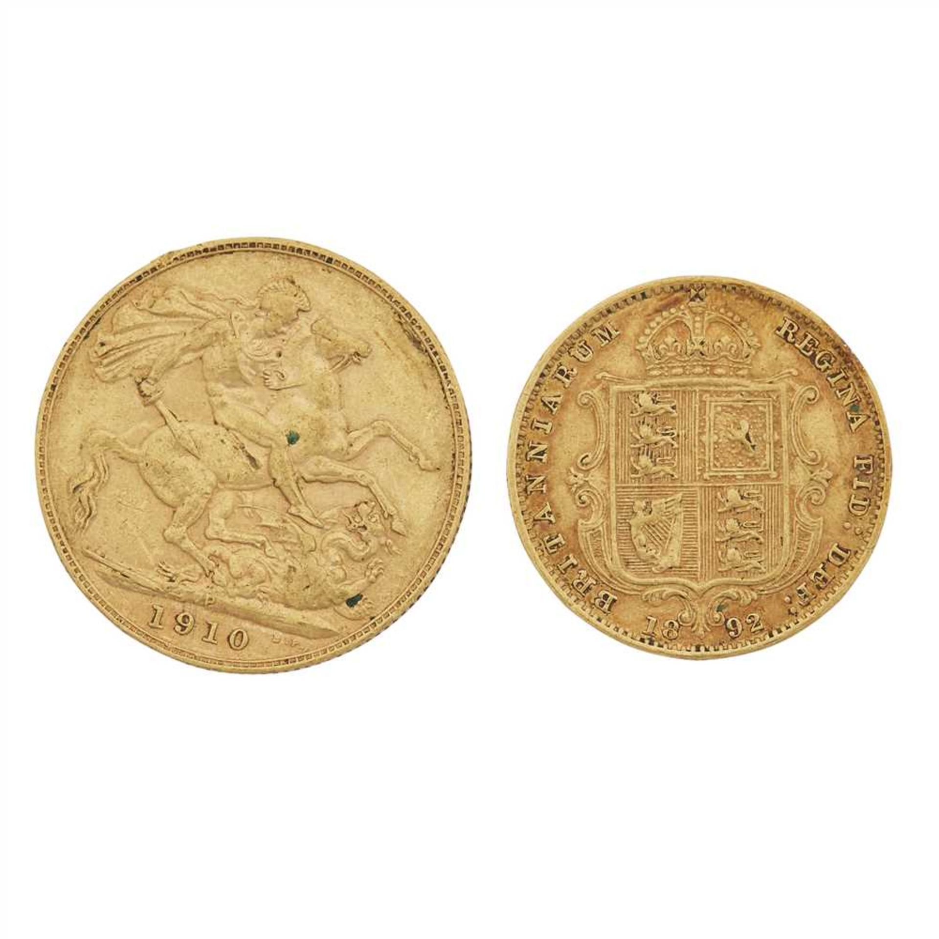 G.B. - A sovereign 1910; together with an 1892 half sovereign (2)